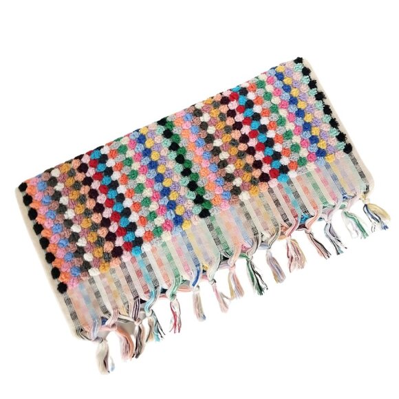 2 Rainbow Double Sided Pom Pom Turkish Hand Towels - Picture 1 of 3